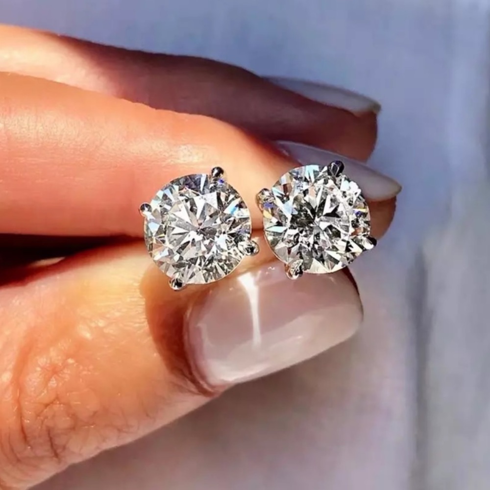 NEW 2CT DIAMOND STERLING SILVER STUD EARRINGS, NICE EARRINGS, CUTE EARRINGS - Picture 1 of 7